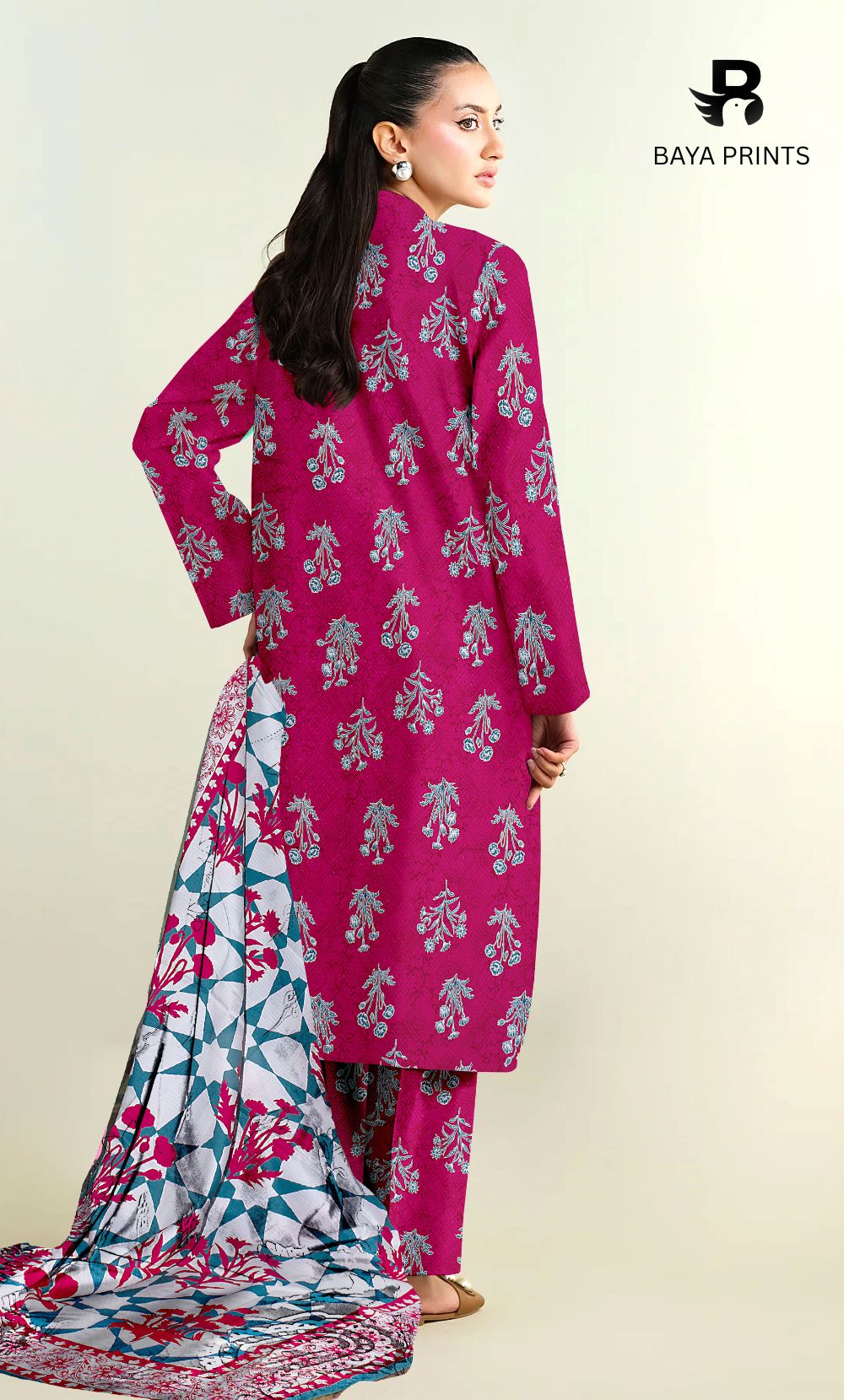 3 Piece Unstitched Printed Doria Linen  Suit  - BA-V4