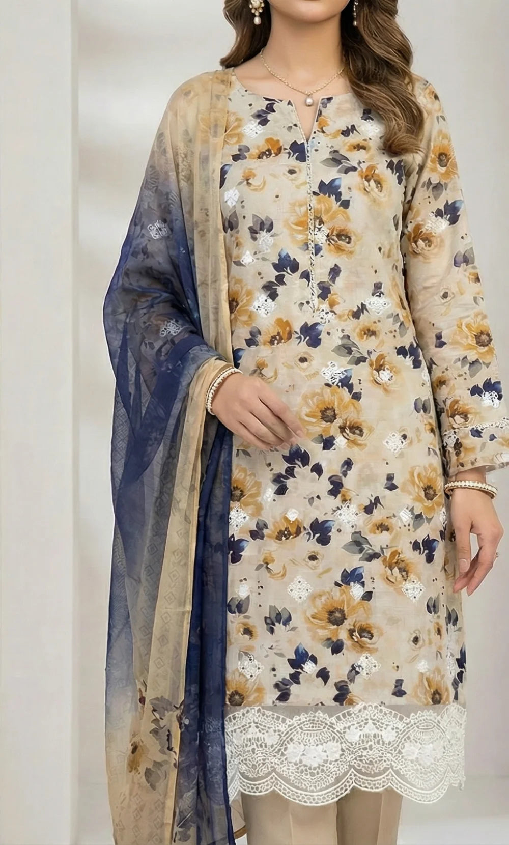 Vireza 3 Piece Unstitched Floral Embroidered Lawn Suit-04