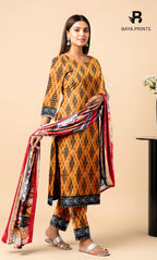 3 Piece Unstitched Printed Doria Viscose Suit with Bamber Dupatta BA-V7-009