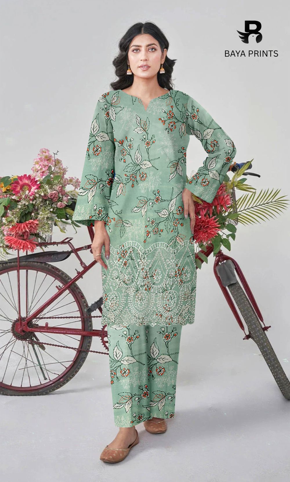 2-Piece Unstitched Dhanak Printed Suit with Embroidered Border-DE-V1-04