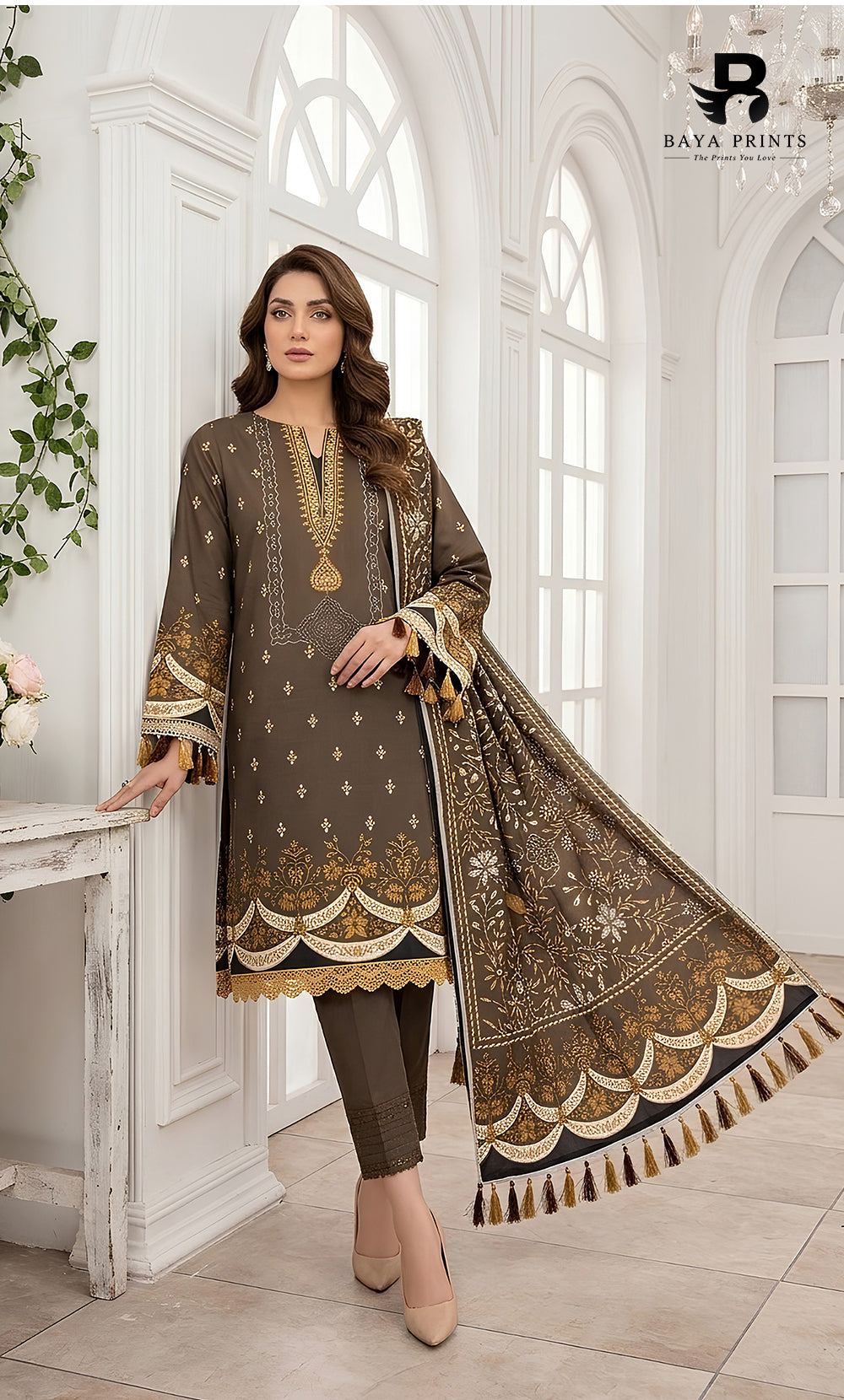 Khadder 3-Piece Unstitch Brown Vol:114