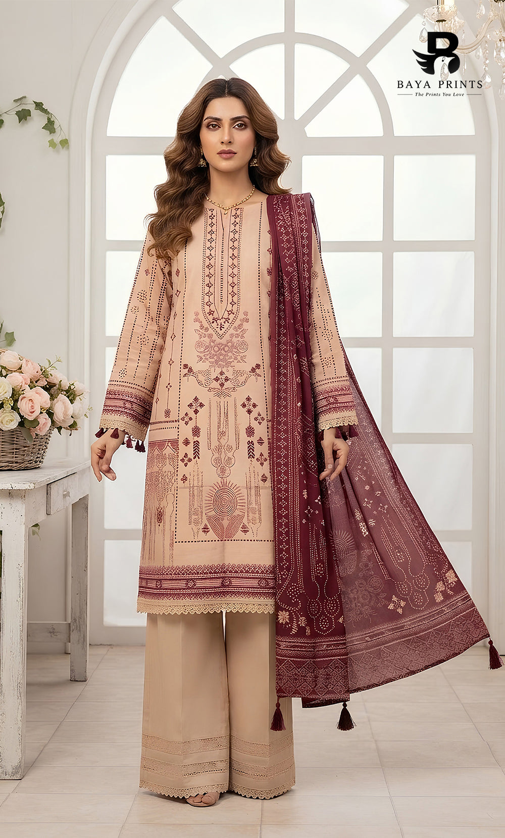 Khadder 3-Piece Unstitch  Peach Vol:114