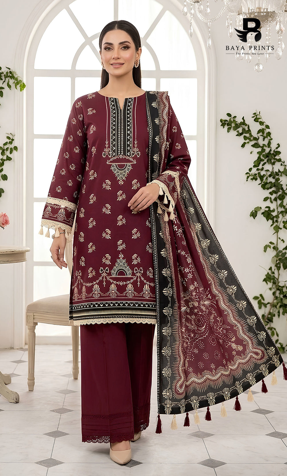 Khadder 3-Piece Unstitch  Mahroon Vol:114