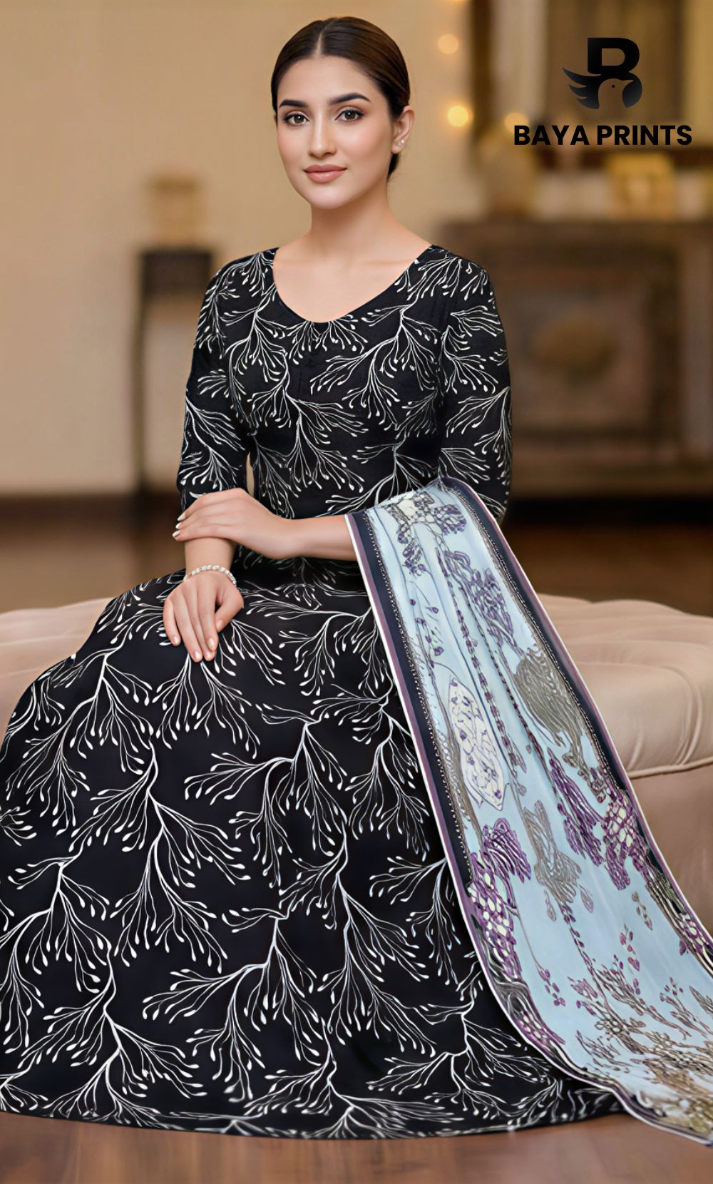3 Piece Unstitched Premium Lawn Suit- BA-V-14