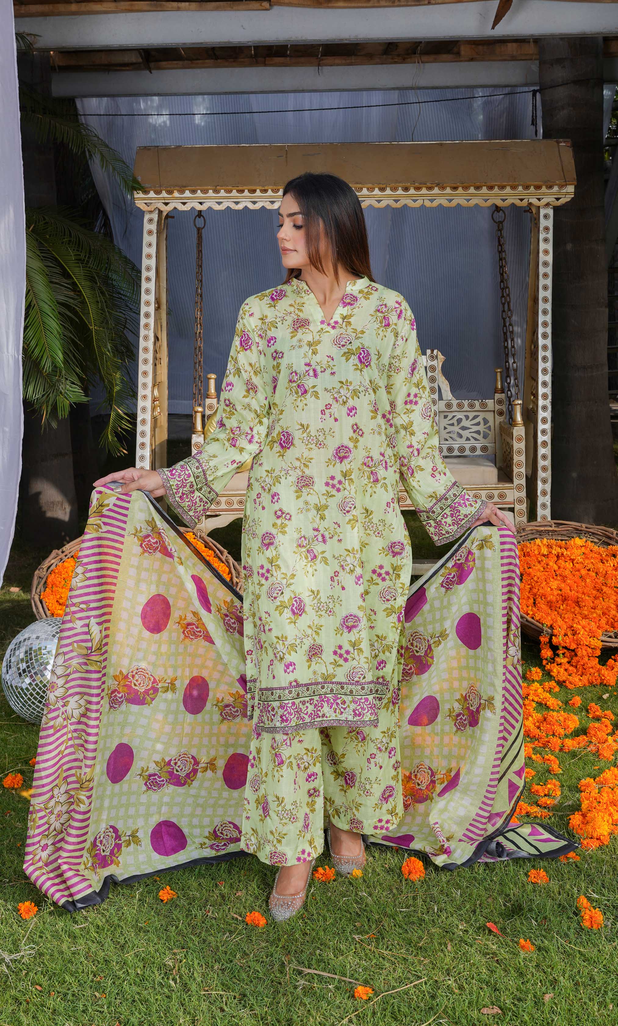 3 Piece Unstitched Printed  Dobby Lawn Suit -BA-V17-07