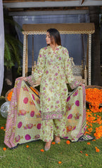 3 Piece Unstitched Printed  Dobby Lawn Suit -BA-V17-07
