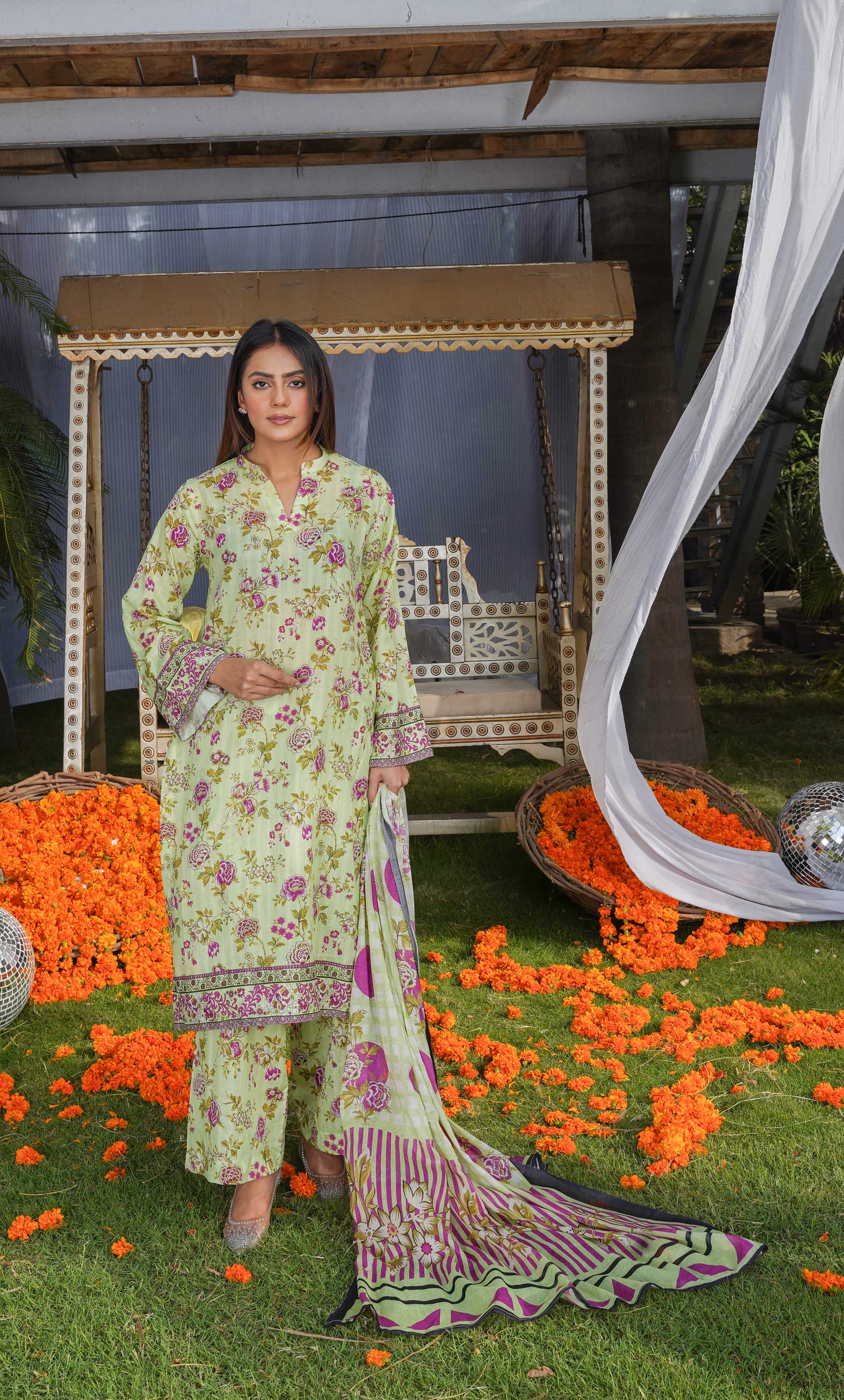 3 Piece Unstitched Printed  Dobby Lawn Suit -BA-V17-07