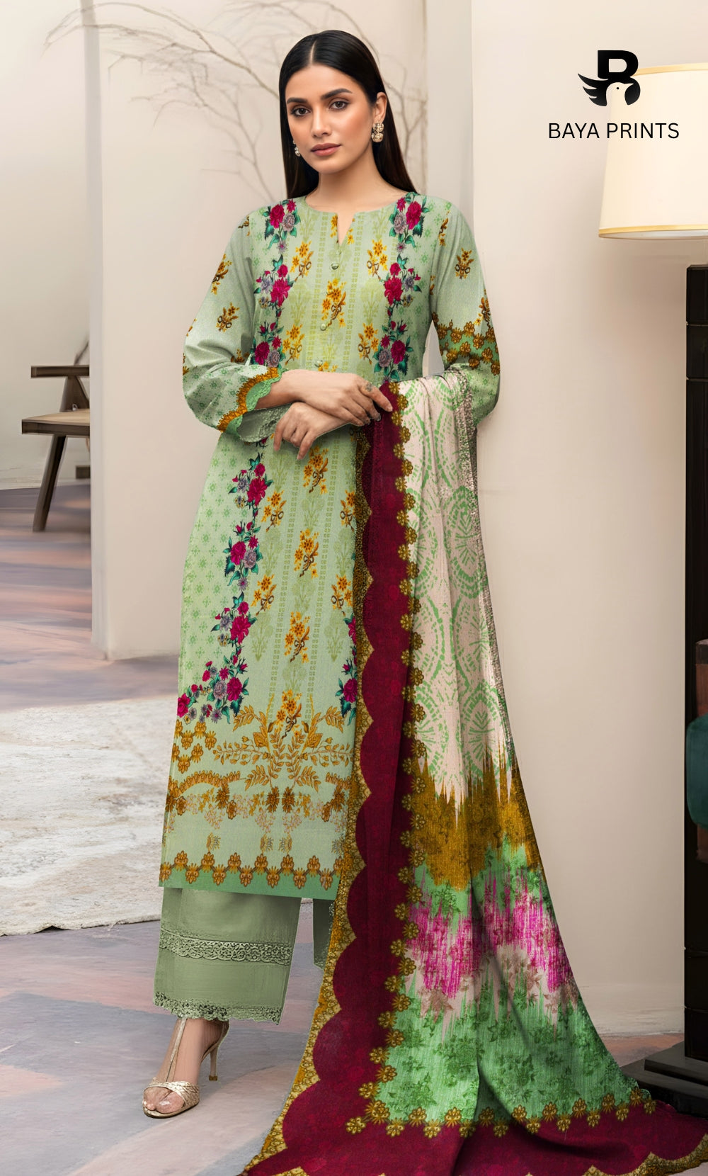 3 Piece Unstitched Karandi Suit BA-V6 007