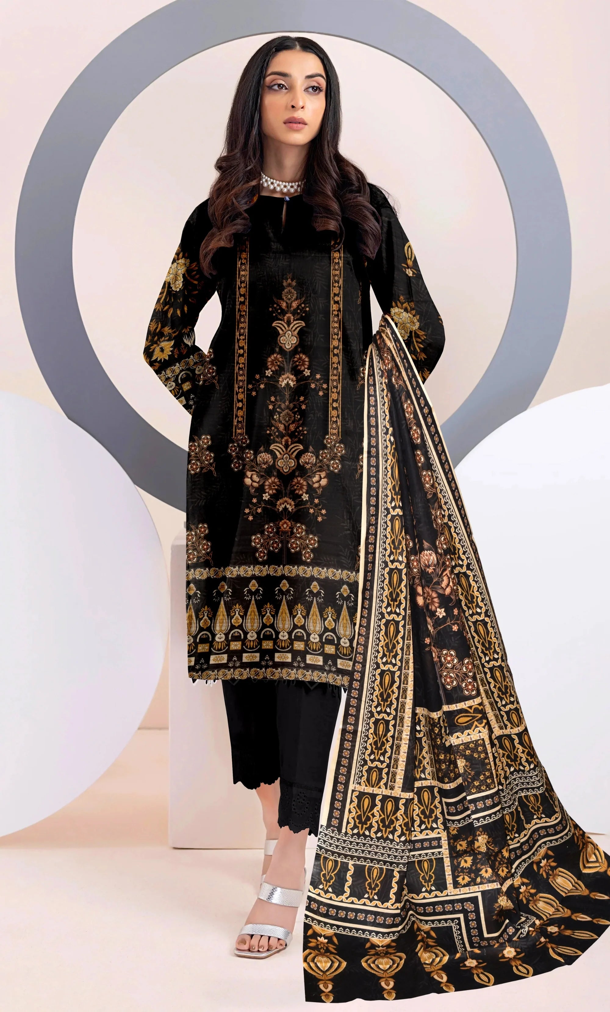 3 Piece Unstitched Printed Dobby Lawn Suit -BA-V18-03