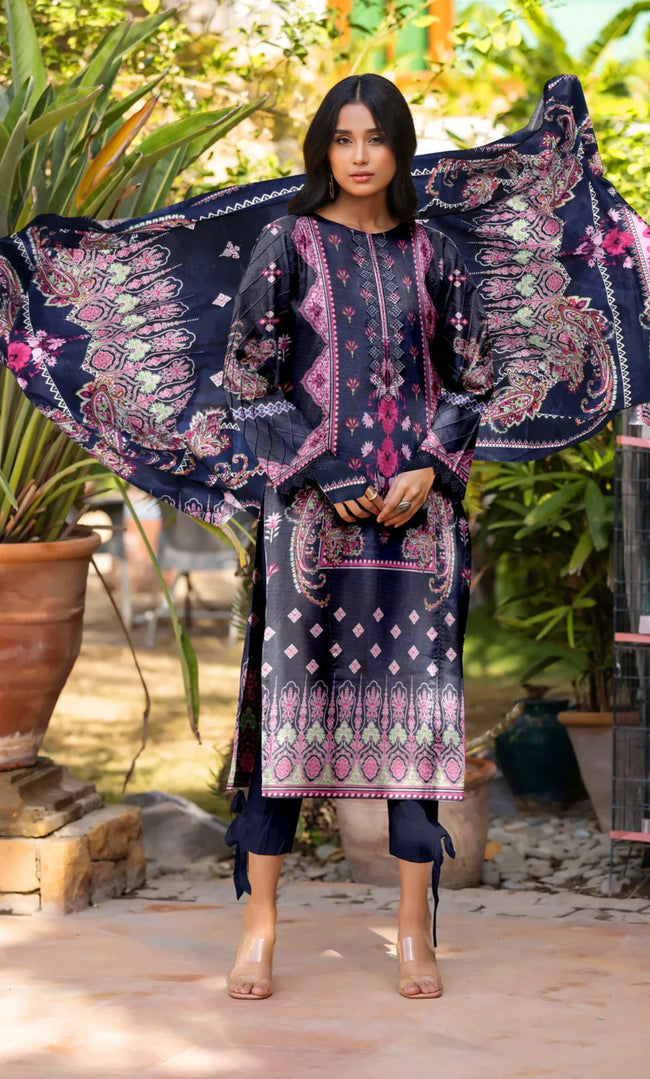 3 Piece Unstitched Printed Dobby Lawn Suit -BA-V18-02 Hover Image