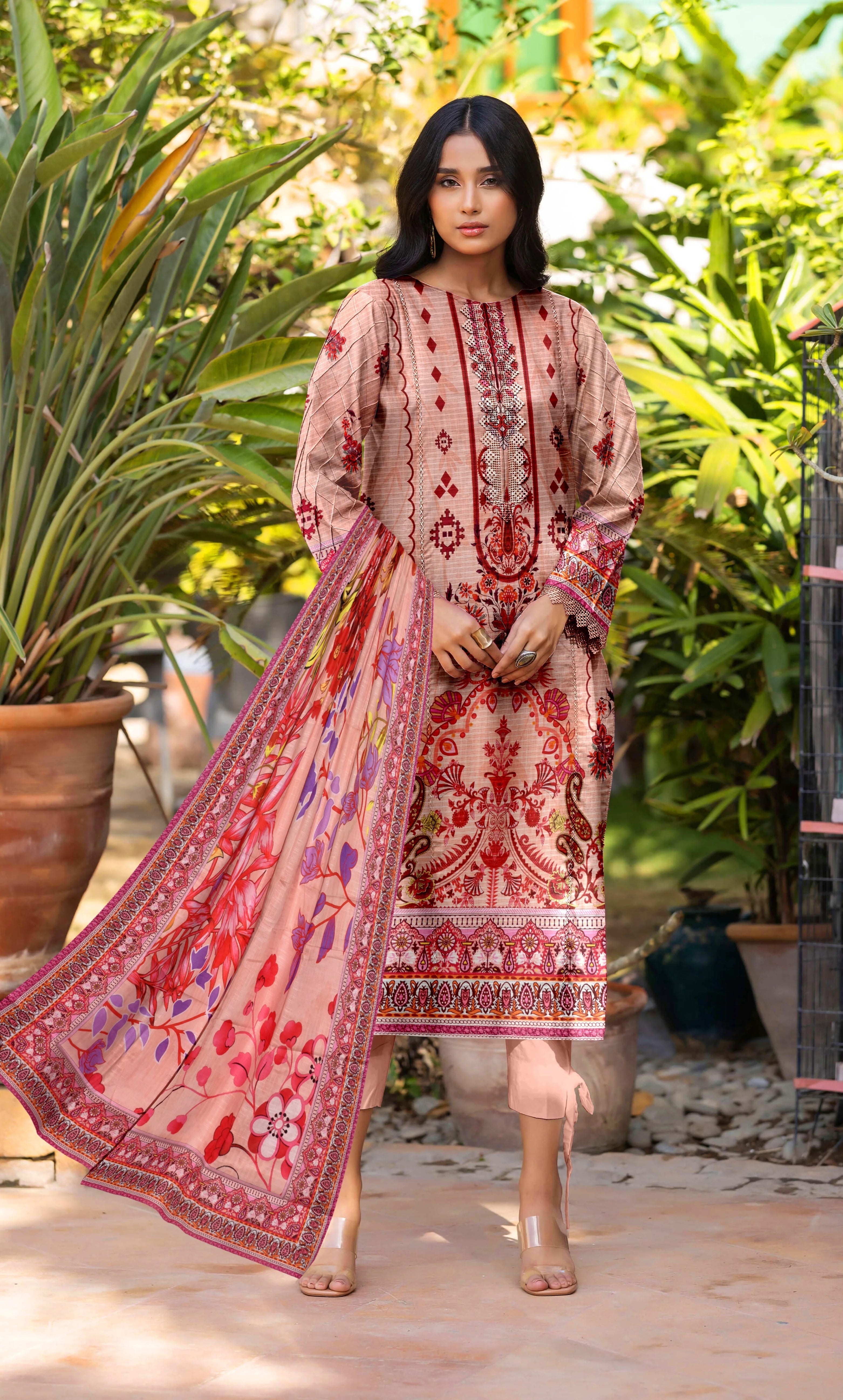 3 Piece Unstitched Printed Dobby Lawn Suit -BA-V18-08