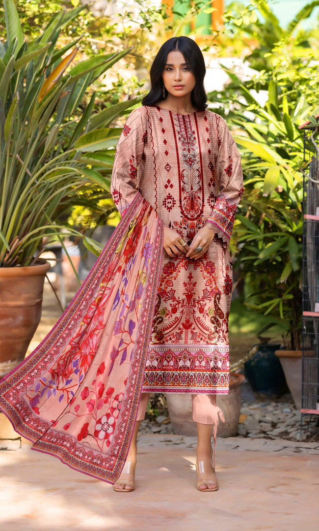 3 Piece Unstitched Printed Dobby Lawn Suit -BA-V18-08 Hover Image