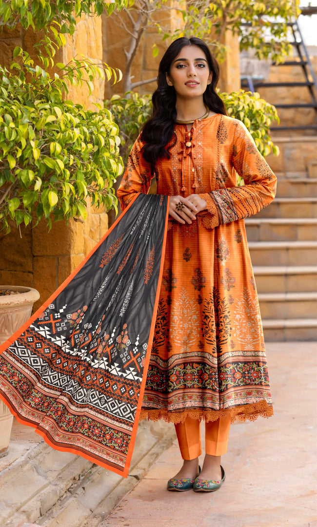 3 Piece Unstitched Printed Dobby Lawn Suit -BA-V18-04 Hover Image