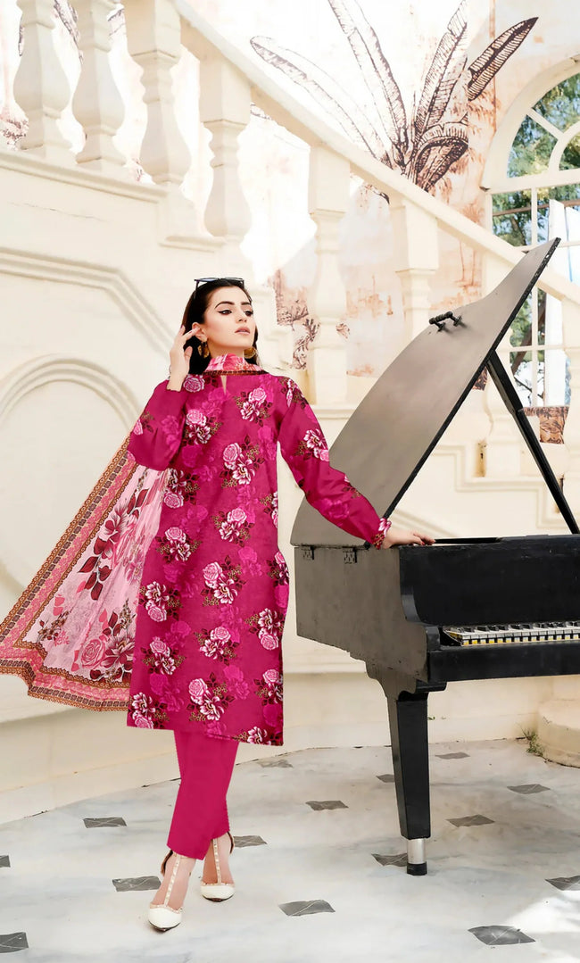 3 Piece Unstitched Printed Lawn Suit -BA-V16-15 Hover Image