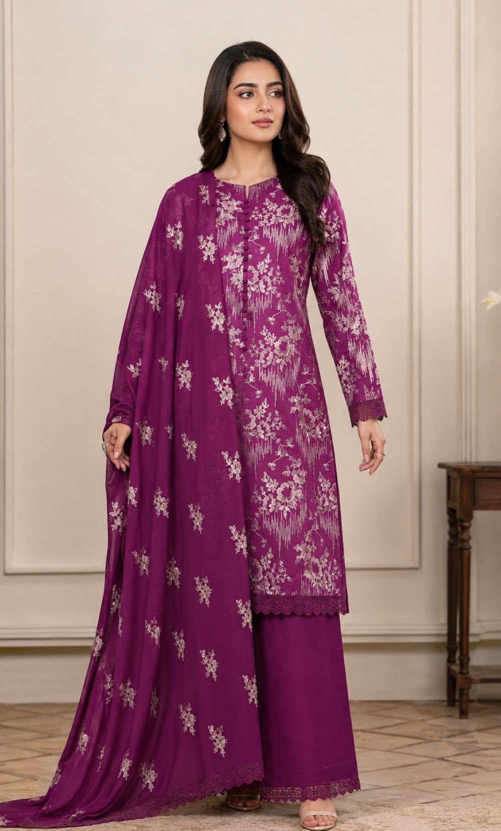 3PC Embroidered Unstitched Lawn Suit | Nafasat-04