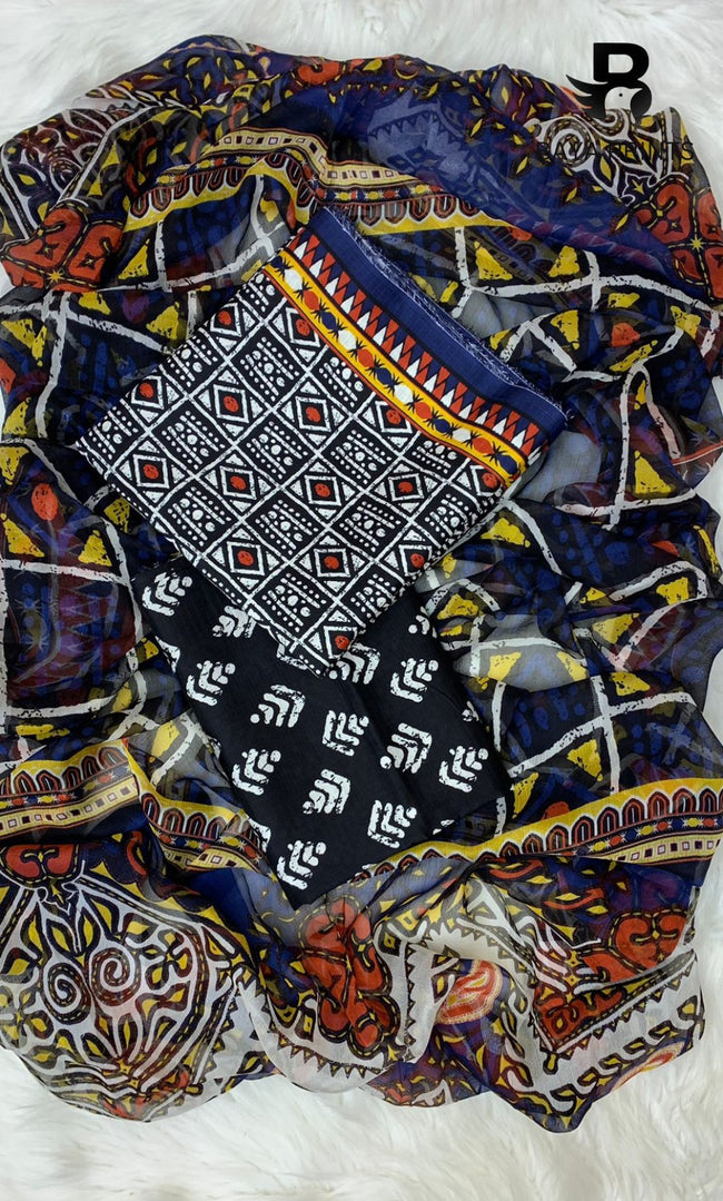 3 Piece Unstitched Printed Doria Viscose Suit with Bamber Dupatta BA-V7-020 Hover Image