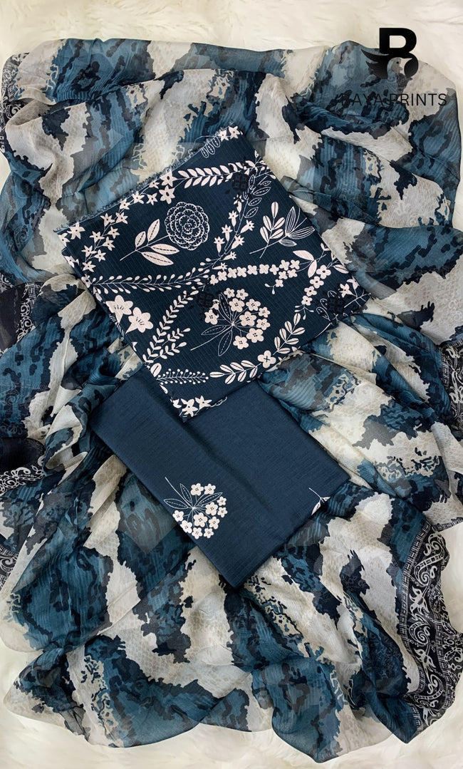 3 Piece Unstitched Printed Doria Viscose Suit with Bamber Dupatta BA-V7-016 Hover Image