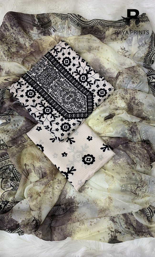 3 Piece Unstitched Printed Doria Viscose Suit with Bamber Dupatta BA-V7-012 Hover Image