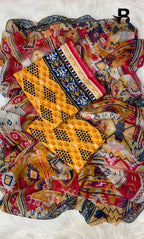 3 Piece Unstitched Printed Doria Viscose Suit with Bamber Dupatta BA-V7-009