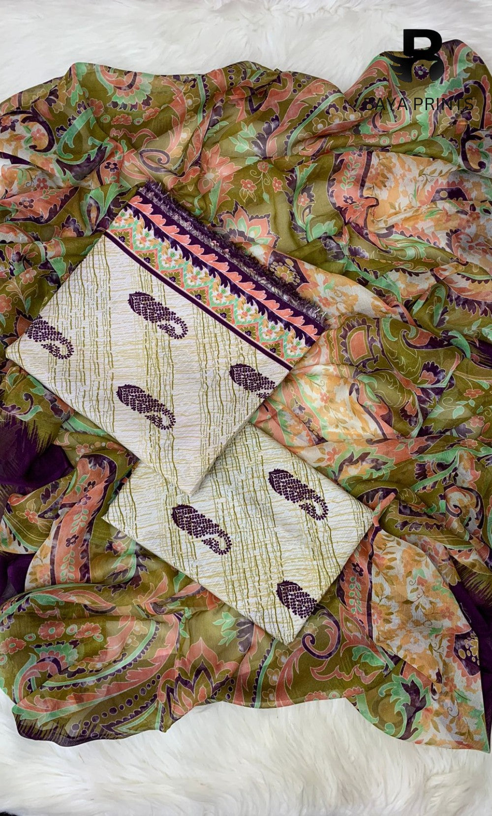 3 Piece Unstitched Printed Doria Viscose Suit with Bamber Dupatta BA-V7-006