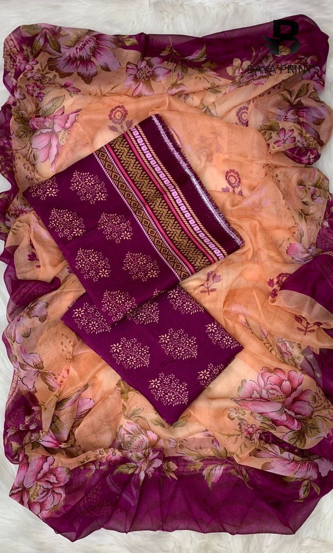 3 Piece Unstitched Printed Doria Viscose Suit with Bamber Dupatta BA-V7-002 Hover Image