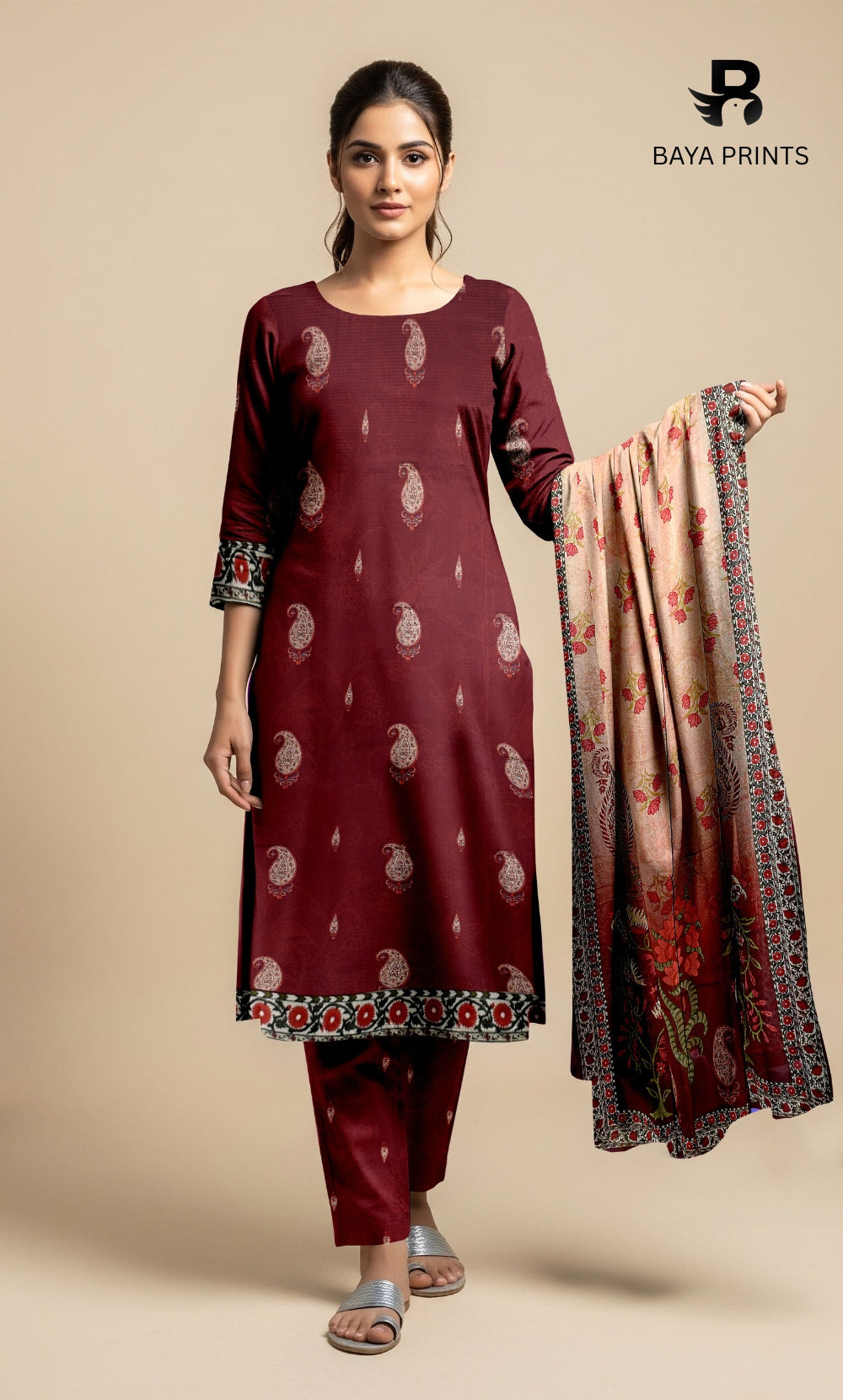 3 Piece Unstitched Printed Doria Viscose Suit with Bamber Dupatta BA-V7-005