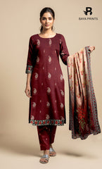 3 Piece Unstitched Printed Doria Viscose Suit with Bamber Dupatta BA-V7-005