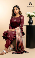 3 Piece Unstitched Printed Doria Viscose Suit with Bamber Dupatta BA-V7-005