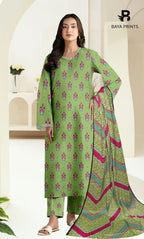 3 Piece Unstitched Printed Doria Linen  Suit  - BA-V3-005